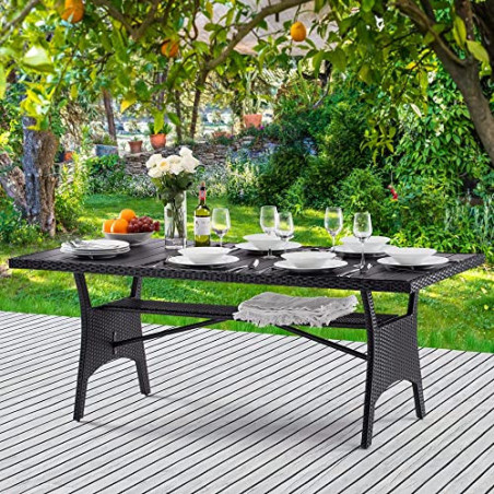 Casaria Polyrattan Gartentisch 190x90x74cm mit Ablage WPC-Tischplatte Höhenverstellbar Holzoptik Wetterfest Garten Terrasse E