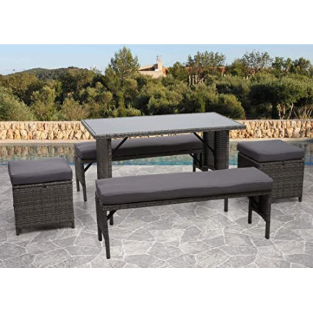 Mendler Poly-Rattan Esstisch HWC-G16, Esszimmertisch Gartentisch Tisch, Gastronomie 112x60cm - grau