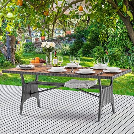 Casaria Polyrattan Gartentisch mit Ablage FSC®- zertifiziertes Akazienholz 190x90x74cm Höhenverstellbar Wetterfest Garten Ter