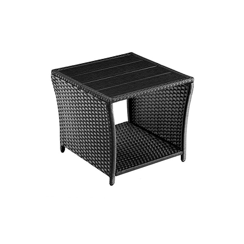 Casaria Polyrattan Beistelltisch WPC Tischplatte 45x45x40cm Wetterfest Outdoor Garten Terrasse Balkon Kaffeetisch Gartenmöbel