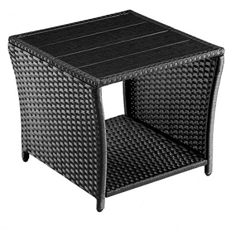 Casaria Polyrattan Beistelltisch WPC Tischplatte 45x45x40cm Wetterfest Outdoor Garten Terrasse Balkon Kaffeetisch Gartenmöbel