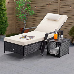 Casaria Polyrattan Beistelltisch WPC Tischplatte 45x45x40cm Wetterfest Outdoor Garten Terrasse Balkon Kaffeetisch Gartenmöbel