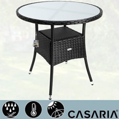 Casaria Polyrattan Gartentisch 80cm Rund 5mm Sicherheitsglas Höhenverstellbar 80kg Belastbarkeit Wetterfest Terrasse Balkon B