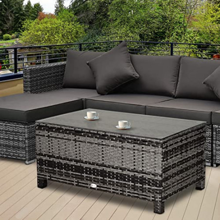 Outsunny Garten Beistelltisch Couchtisch Gartentisch Balkontisch Polyrattan Grau 85 x 50 x 39 cm