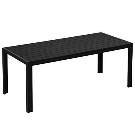 Outsunny Gartentisch, Garten Esstisch, Terrassentisch, Partytisch, Balkontisch aus Alu, Polyholz, Schwarz, 190 x 84,5 x 72 cm