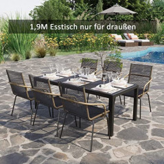 Outsunny Gartentisch, Garten Esstisch, Terrassentisch, Partytisch, Balkontisch aus Alu, Polyholz, Schwarz, 190 x 84,5 x 72 cm