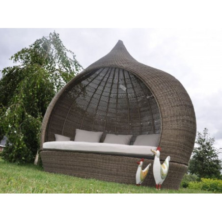 Liegeinsel Eye Catcher Cubu Olive einseitig offen Lounge Gartenliege Liegefläche Garten Polyrattan Zwiebelform