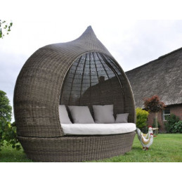 Liegeinsel Eye Catcher Cubu Olive einseitig offen Lounge Gartenliege Liegefläche Garten Polyrattan Zwiebelform