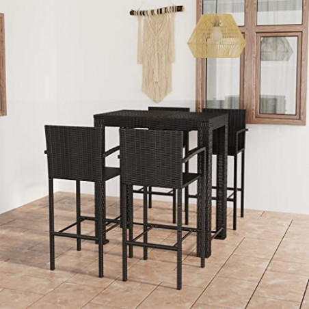 5-teiliges Bar-Set für den Außenbereich mit Armlehne, Polyrattan, schwarz, Artikelfarbe: Schwarz