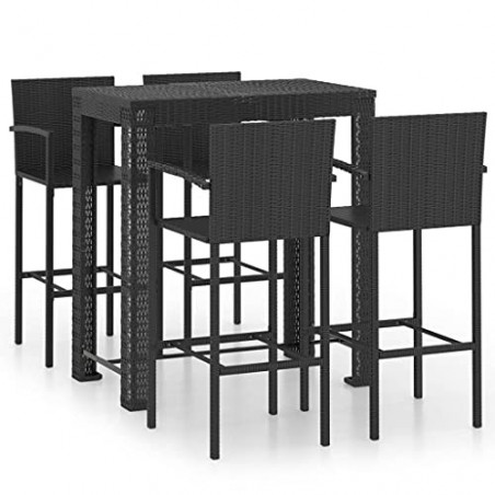 5-teiliges Bar-Set für den Außenbereich mit Armlehne, Polyrattan, schwarz, Artikelfarbe: Schwarz