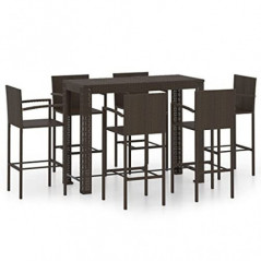 XLUMIO Home Furniture Garden Bar-Set für den Außenbereich, 7-teilig, mit Armlehne, Polyrattan, Braun