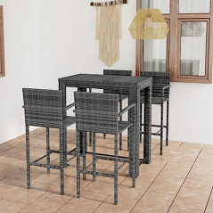 TALCUS Home Furniture Garden 5-teiliges Bar-Set mit Armlehne, Polyrattan, Grau