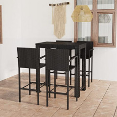 TALCUS Home Furniture Garden 5-teiliges Bar-Set mit Armlehne, Polyrattan, Schwarz