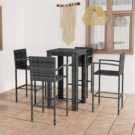 XLUMIO Home Furniture Garden 5-teiliges Bar-Set mit Armlehne, Polyrattan, Grau