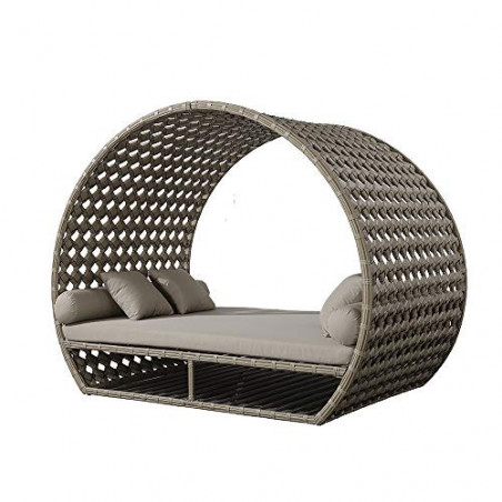 Strandkorbwerk Liegeinsel Diamond Daybed Cappuccino Polyrattan Lounge Gartenmöbel Sonnenliege