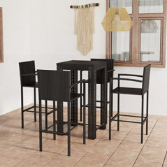 5-teiliges Bar-Set für den Außenbereich mit Armlehne, Polyrattan, schwarz, Artikelfarbe: Schwarz