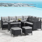 Juskys Polyrattan Lounge Manacor mit Ecksofa, Esstisch, 2 Hocker & Kissen - wetterfest bis 7 Personen - Bezüge waschbar - Rat