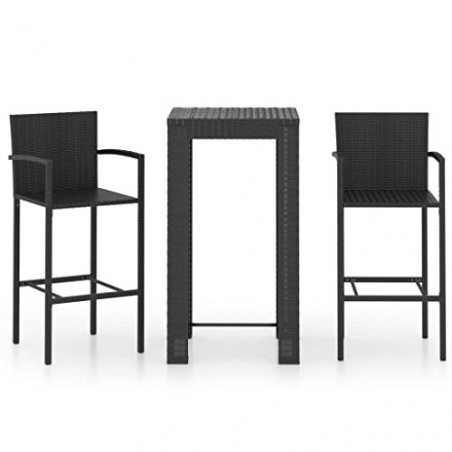 3-teiliges Bar-Set für den Außenbereich mit Armlehne, Polyrattan, schwarz, Artikelfarbe: Schwarz