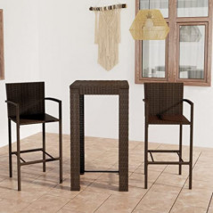 WOODEY Home Furniture 3-teiliges Bar-Set für den Außenbereich, mit Armlehne, Polyrattan, Braun