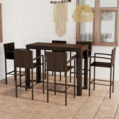 WOODEY Home Furniture Bar-Set für den Außenbereich, 7-teilig, mit Armlehne, Polyrattan, Braun