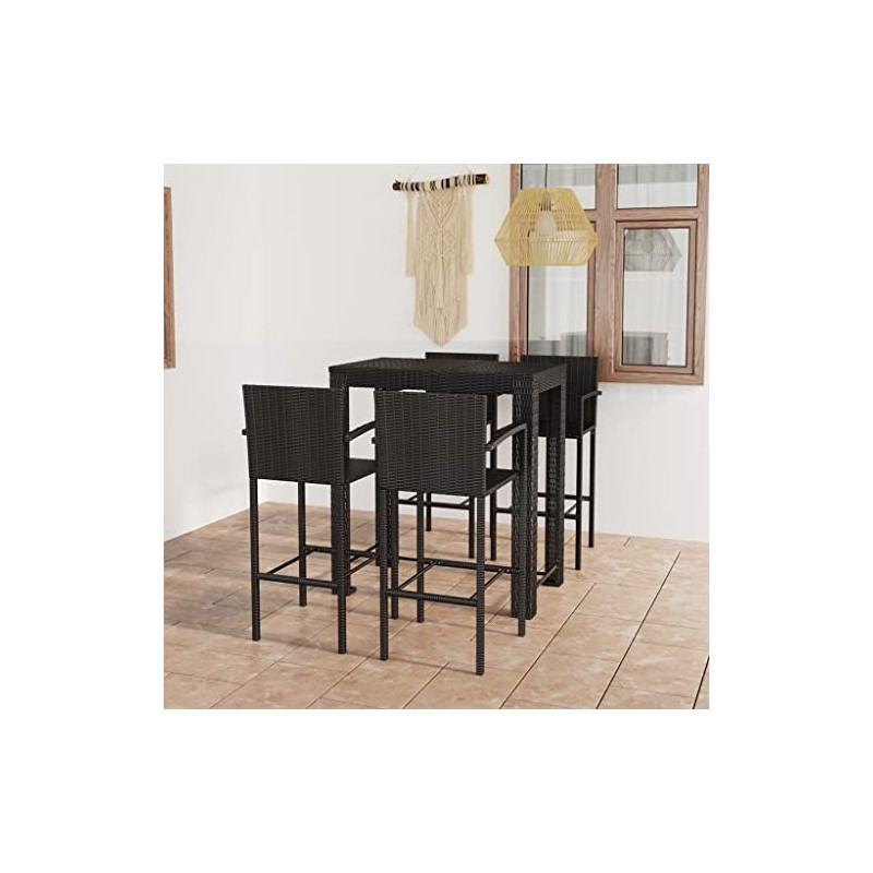 TECHPO Home Furniture 5-teiliges Bar-Set für den Außenbereich, mit Armlehne, Polyrattan, Schwarz