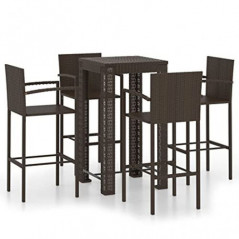 WOODEY Home Furniture 5-teiliges Bar-Set für den Außenbereich, mit Armlehne, Polyrattan, Braun
