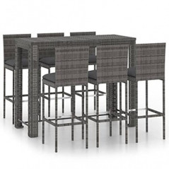 WOODEY Home Furniture Bar-Set für den Außenbereich, 7-teilig, mit anthrazitfarbenen Kissen, Polyrattan