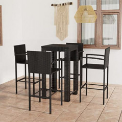 TOYOCC Home Furniture 5-teiliges Bar-Set für den Außenbereich, mit Armlehne, Polyrattan, Schwarz