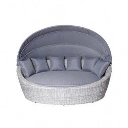 Strandkorbwerk Liegeinsel Nizza oval White-Grey Sonnenliege Polyrattan Lounge Muschel Baldachin