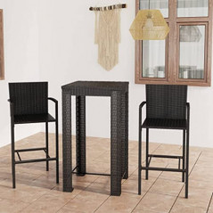 WOODEY Home Furniture 3-teiliges Bar-Set für den Außenbereich, mit Armlehne, Polyrattan, Schwarz
