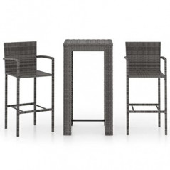 WOODEY Home Furniture 3-teiliges Bar-Set für den Außenbereich, mit Armlehne, Polyrattan, Grau
