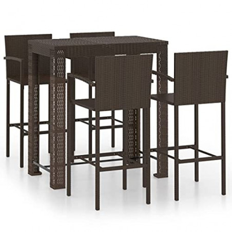 WOODEY Home Furniture 5-teiliges Bar-Set für den Außenbereich, mit Armlehne, Polyrattan, Braun