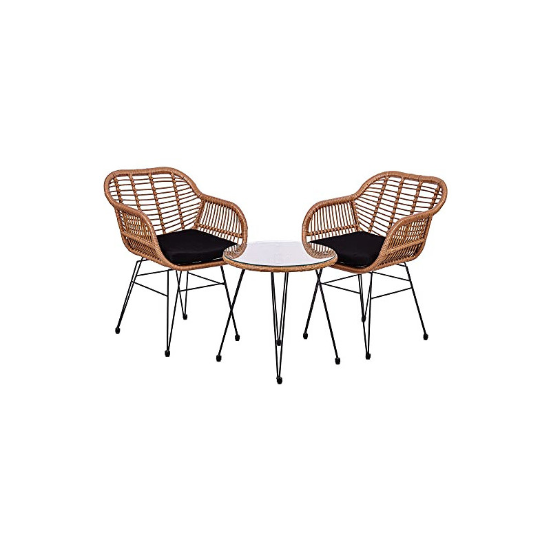 STILISTA 3-teiliges Poly-Rattan Bistroset 2 Lounge Sessel Beistell-Tisch Wetterfest Indoor Outdoor geeignet