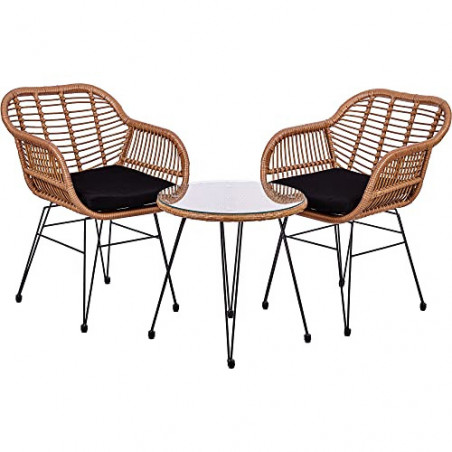 STILISTA 3-teiliges Poly-Rattan Bistroset 2 Lounge Sessel Beistell-Tisch Wetterfest Indoor Outdoor geeignet