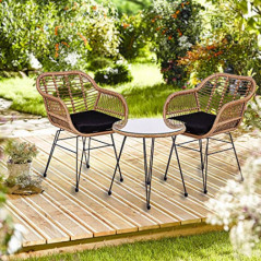 STILISTA 3-teiliges Poly-Rattan Bistroset 2 Lounge Sessel Beistell-Tisch Wetterfest Indoor Outdoor geeignet