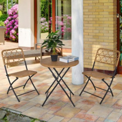 Outsunny Rattan Gartenmöbel Set 3 TLG. Polyrattan Sitzgruppe Balkonmöbel Set Bistroset Balkonset Garnitur 2 Stühlen + Tisch K