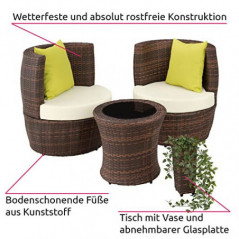 TecTake 800690 Aluminium Poly Rattan Sitzgruppe für 2 Personen, 8-teilig, Aufbewahrung in Ei-Form, wetterfest, inkl. Sitz- un