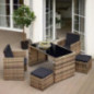 TecTake Poly Rattan Sitzgruppe, 5- teiliges Lounge Gartenmöbel Set mit Tisch, Sessel & Hocker, Essgruppe für bis zu 4 Persone