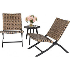 Grand patio Tisch und Stuhl Set 3-Teilige, Gartenlounge mit 2 klappbar Rattan Stühle und 1 Beistelltisch, Wetterresistent, Si