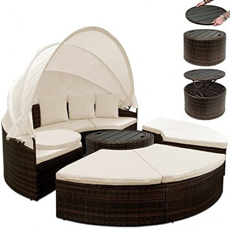 LKTM Poly Rattan Sonneninsel Sonnenliege Sitzgruppe Lounge Doppelliege Garten Schwarz