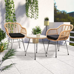 Casaria Balkonset 3 teilig 5cm Auflagen Wetterfest 5mm Sicherheitsglasplatte Höhenverstellbar Rattan Look Outdoor Terrasse Ba