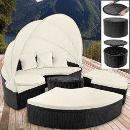 LKTM Poly Rattan Sonneninsel Sonnenliege Sitzgruppe Lounge Doppelliege Garten Schwarz