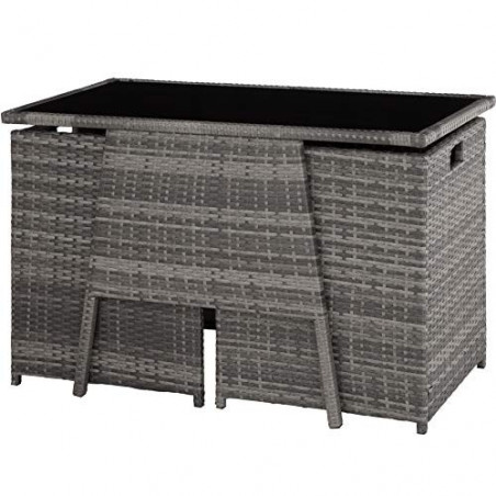 TecTake 800682 Polyrattan Sitzgruppe für 2 Personen, zusammenschiebbar, 2 Stühle & 1 Tisch mit Glasplatte, inkl. Sitz- und Rü