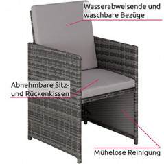 TecTake 800682 Polyrattan Sitzgruppe für 2 Personen, zusammenschiebbar, 2 Stühle & 1 Tisch mit Glasplatte, inkl. Sitz- und Rü