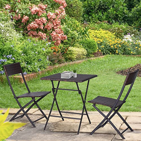 Outsunny Bistroset Polyrattan 3tlg. Balkonmöbel Set Sitzgruppe Essgruppe Gartenmöbel Garnitur