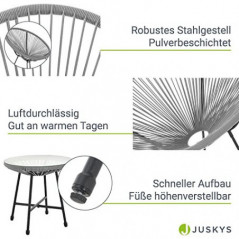 Juskys Balkonmöbel Set Ostana 3-teilig - Tisch & 2 Sessel - stilvolle Sitzgruppe für Balkon, Terrasse & Garten - Gartenmöbel 