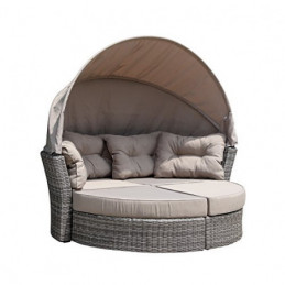 TPFGarden® Liegeinsel/Sonneninsel, Alu + Polyrattan Grau Bicolor, Polster Taupe