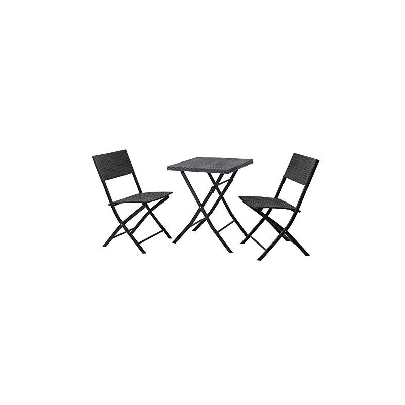 SVITA Poly-Rattan Bistro-Set Tisch Stuhl Balkon-Set Klappbar Rattan-Set Schwarz