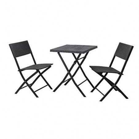 SVITA Poly-Rattan Bistro-Set Tisch Stuhl Balkon-Set Klappbar Rattan-Set Schwarz