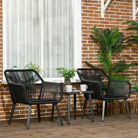Outsunny 3-TLG. Gartenmöbel Set, Rattan Balkonmöbel, inkl. Tisch und 2 Stühle, mit verstellbaren Füßen, Gartensitzgruppe für 